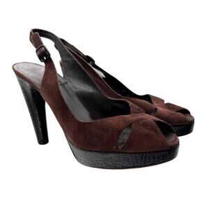 Stuart Weitzman Platform Slingback Peep-toe High Heels in Brown Suede Size 8.5